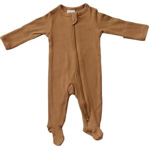 Mebie Baby Brown Organic Cotton Ribbed  Zipper Footie Sleeper Size 12-18 Months
